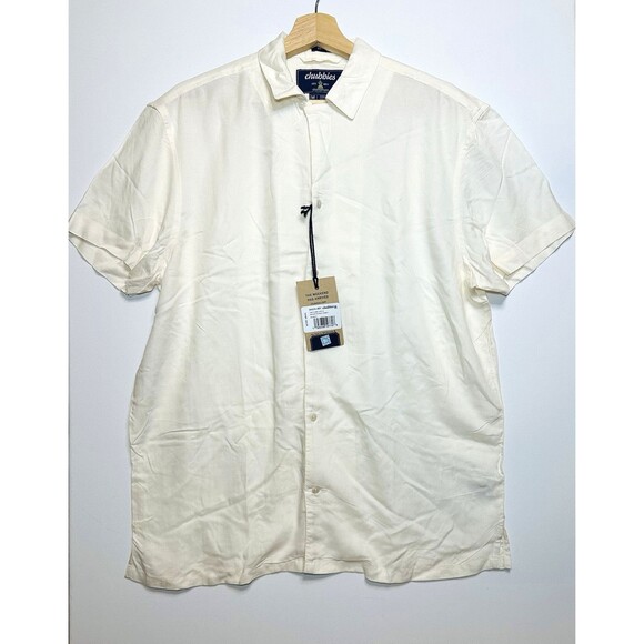 CHUBBIES Ivory Lotus Rayon Sunday Button Up Short Sleeve Cream Shirt Men's M NWT - Picture 1 of 7
